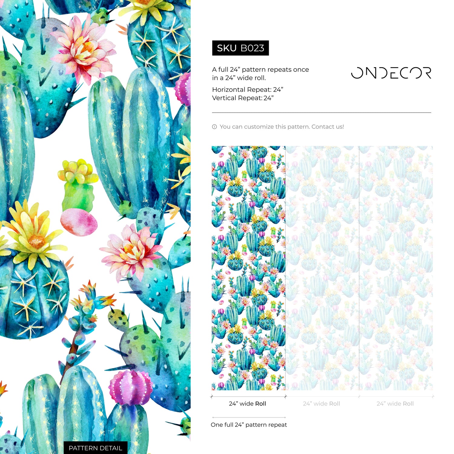 Wallpaper Peel and Stick Wallpaper Removable Wallpaper Home Decor Wall Art Wall Decor Room Decor / Cute Floral Cactus Wallpaper - B023