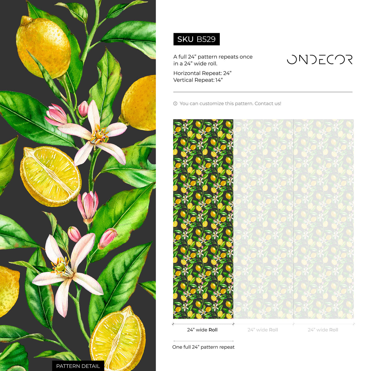 Wallpaper Peel and Stick Wallpaper Removable Wallpaper Home Decor Wall Decor Room Decor / Tropical Floral Lemon Wallpaper - B529