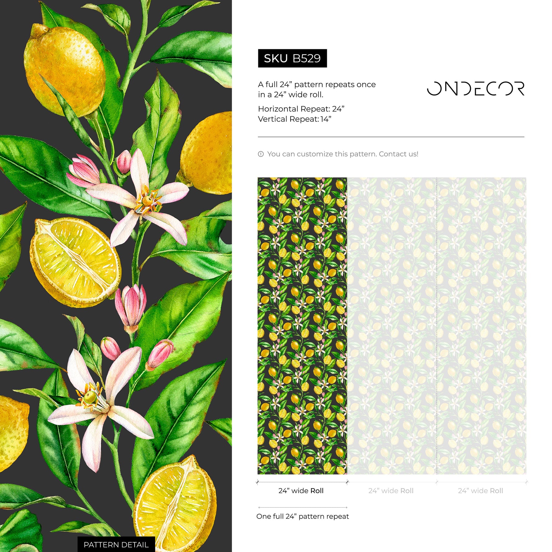 Wallpaper Peel and Stick Wallpaper Removable Wallpaper Home Decor Wall Decor Room Decor / Tropical Floral Lemon Wallpaper - B529