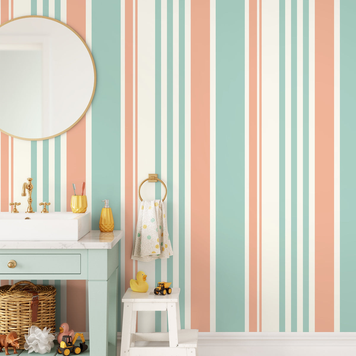 Minimalist Striped Wallpaper Pink and Light Blue Wallpaper Peel and Stick and Traditional Wallpaper - D806