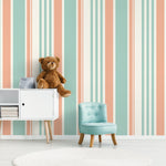 Minimalist Striped Wallpaper Pink and Light Blue Wallpaper Peel and Stick and Traditional Wallpaper - D806