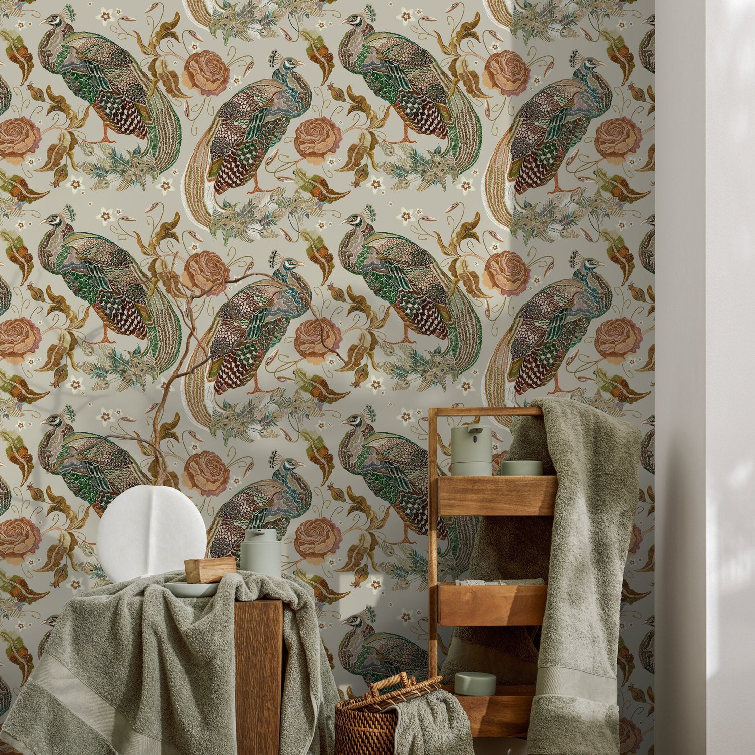 Vintage Peacock Wallpaper Floral Wallpaper Peel and Stick and Traditional Wallpaper - D885