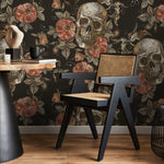 Large Skull Wallpaper Dark Roses Wallpaper Peel and Stick and Traditional Wallpaper - D890