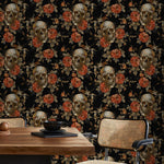 Skull Wallpaper Dark Roses Wallpaper Peel and Stick and Traditional Wallpaper - D889