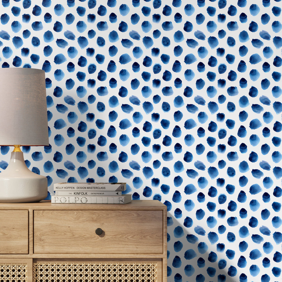 Wallpaper Peel and Stick Wallpaper Removable Wallpaper Home Decor Wall Art Wall Decor Room Decor / Blue Dots Watercolor Wallpaper - D934