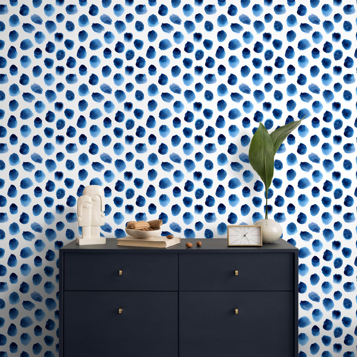 Wallpaper Peel and Stick Wallpaper Removable Wallpaper Home Decor Wall Art Wall Decor Room Decor / Blue Dots Watercolor Wallpaper - D934