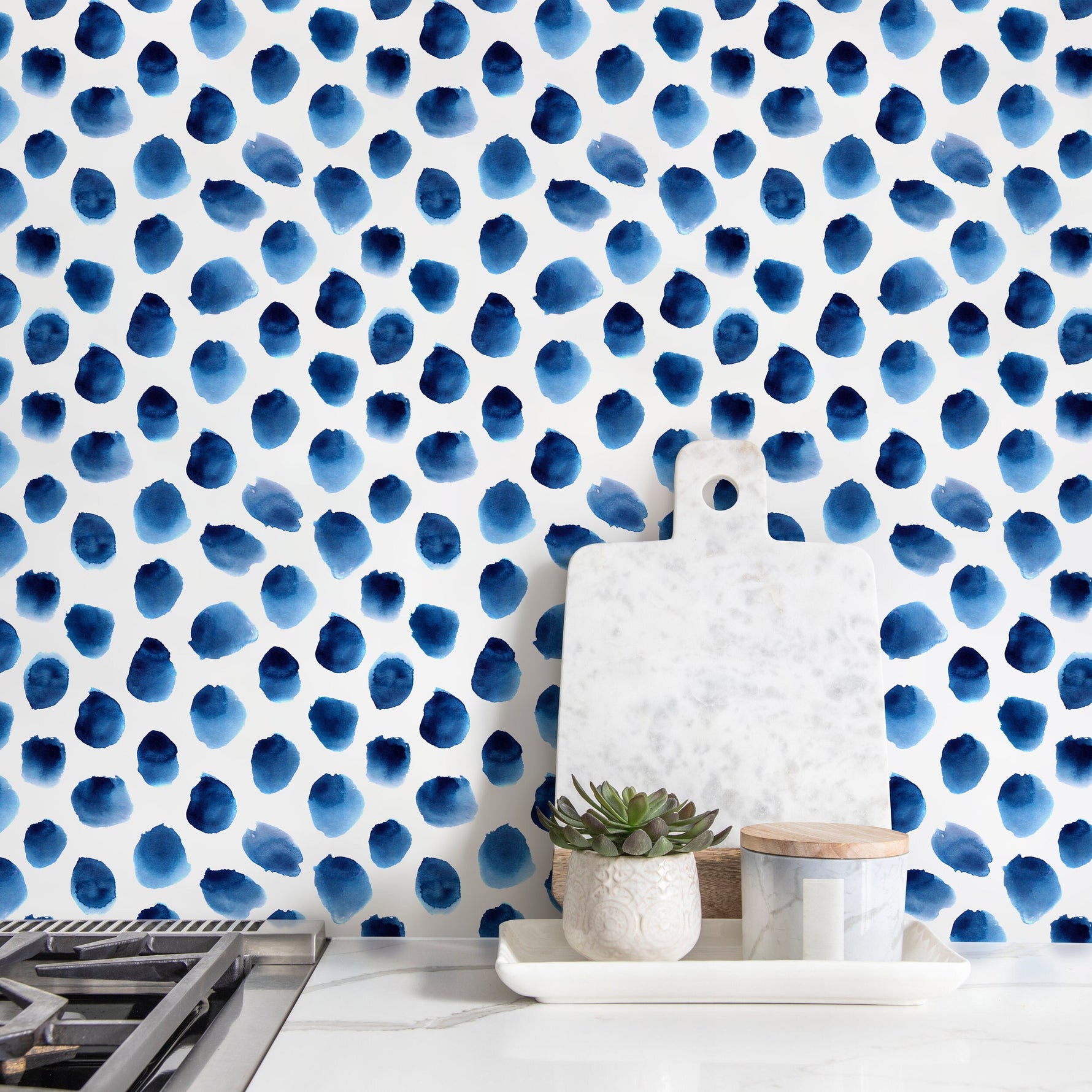 Wallpaper Peel and Stick Wallpaper Removable Wallpaper Home Decor Wall Art Wall Decor Room Decor / Blue Dots Watercolor Wallpaper - D934