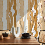 Yellow Abstract Waves Wallpaper Modern Wallpaper Peel and Stick and Traditional Wallpaper - D836