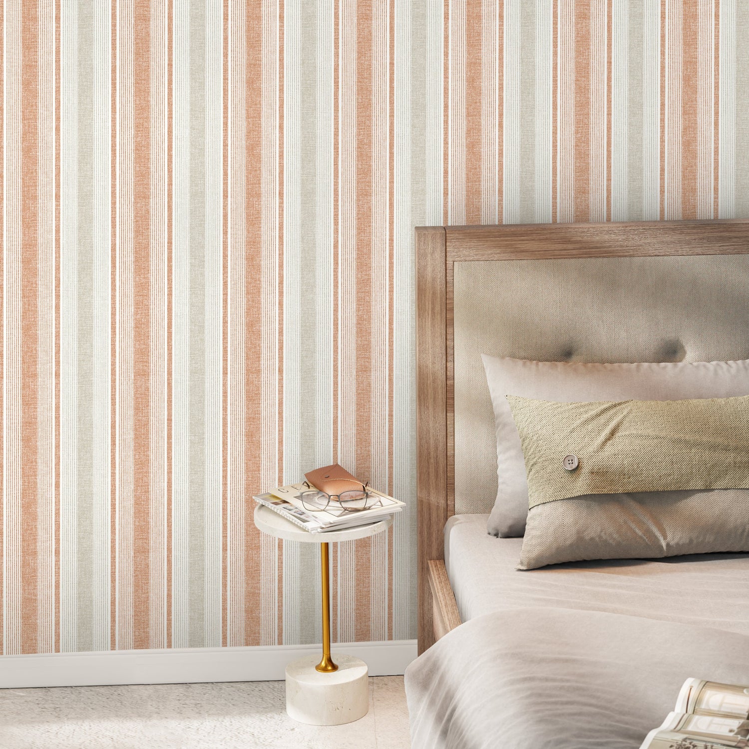 Textured Striped Wallpaper Orange and Grey Wallpaper Peel and Stick and Traditional Wallpaper - D839