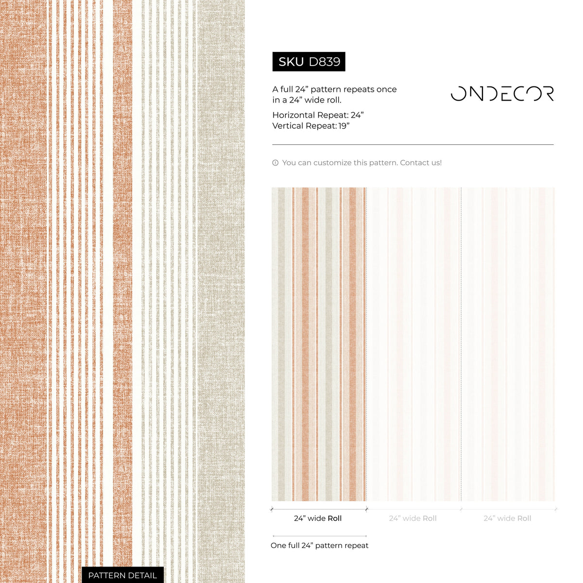 Textured Striped Wallpaper Orange and Grey Wallpaper Peel and Stick and Traditional Wallpaper - D839