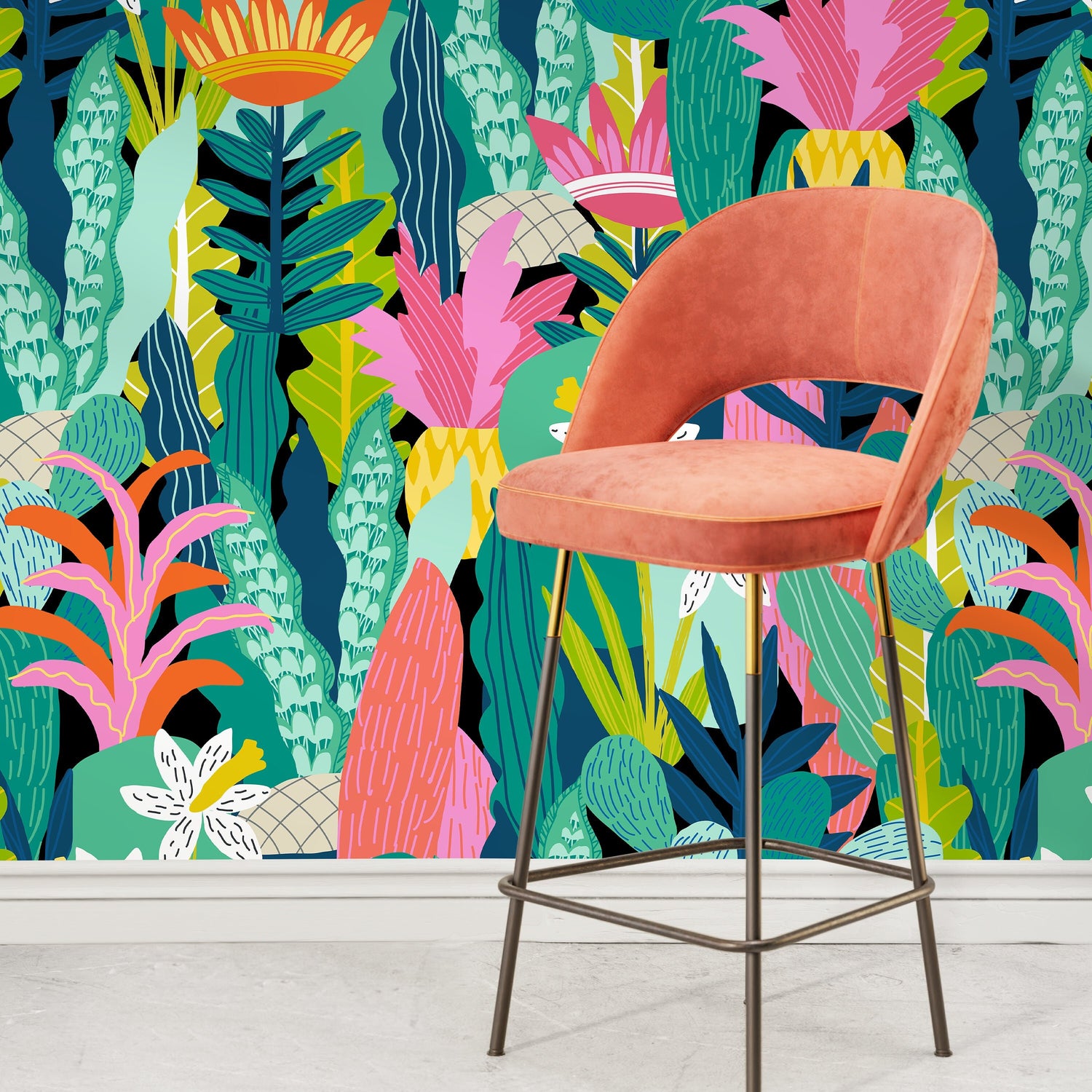 Colorful Plants and Flower Wallpaper / Peel and Stick Wallpaper Removable Wallpaper Home Decor Wall Art Wall Decor Room Decor - C687