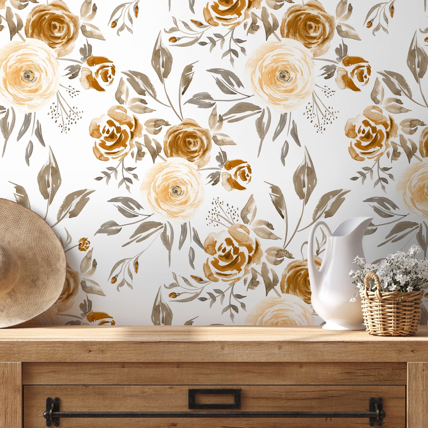 Wallpaper Peel and Stick Wallpaper Removable Wallpaper Home Decor Wall Art Wall Decor Room Decor / Floral Wallpaper Vintage Wallpaper - C615