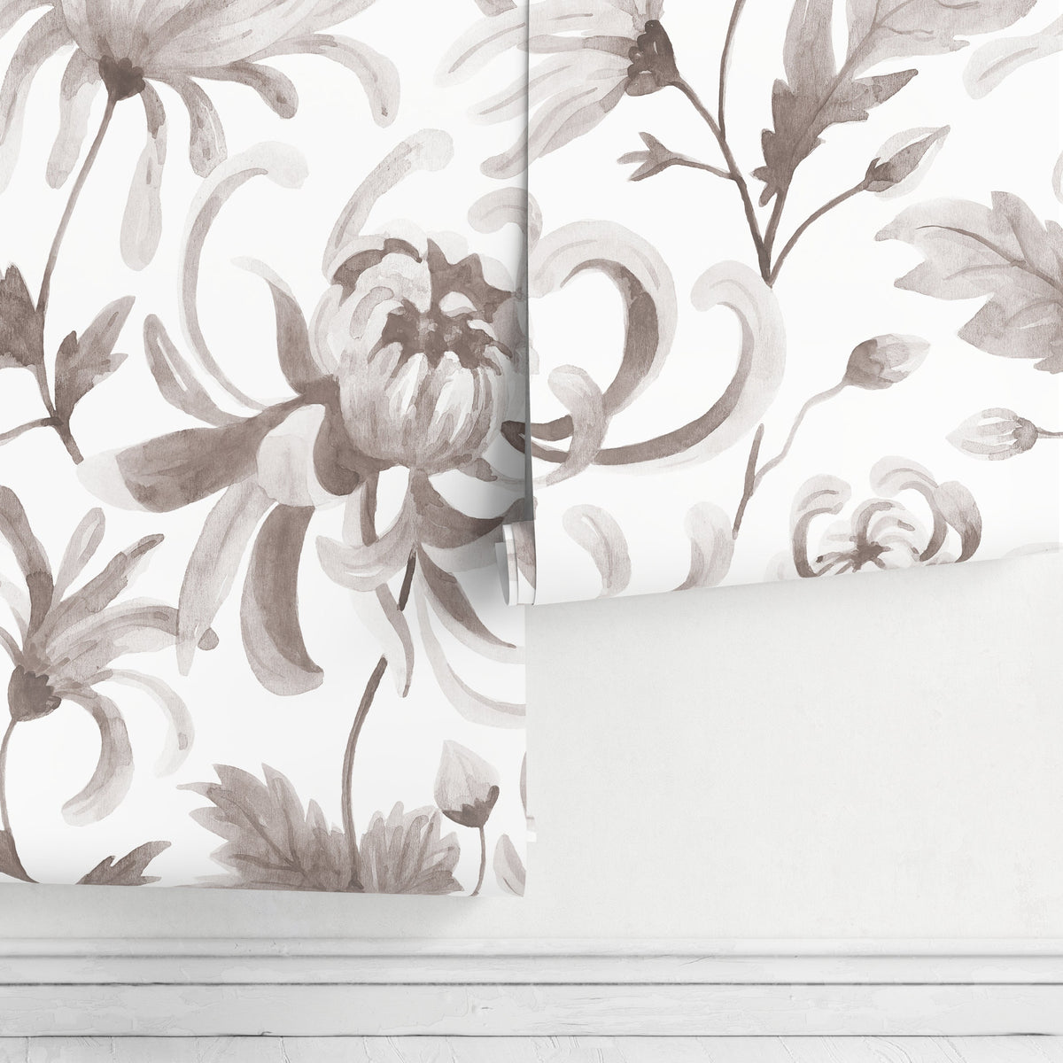 Gray Vintage Floral Wallpaper / Peel and Stick Wallpaper Removable Wallpaper Home Decor Wall Art Wall Decor Room Decor - C955