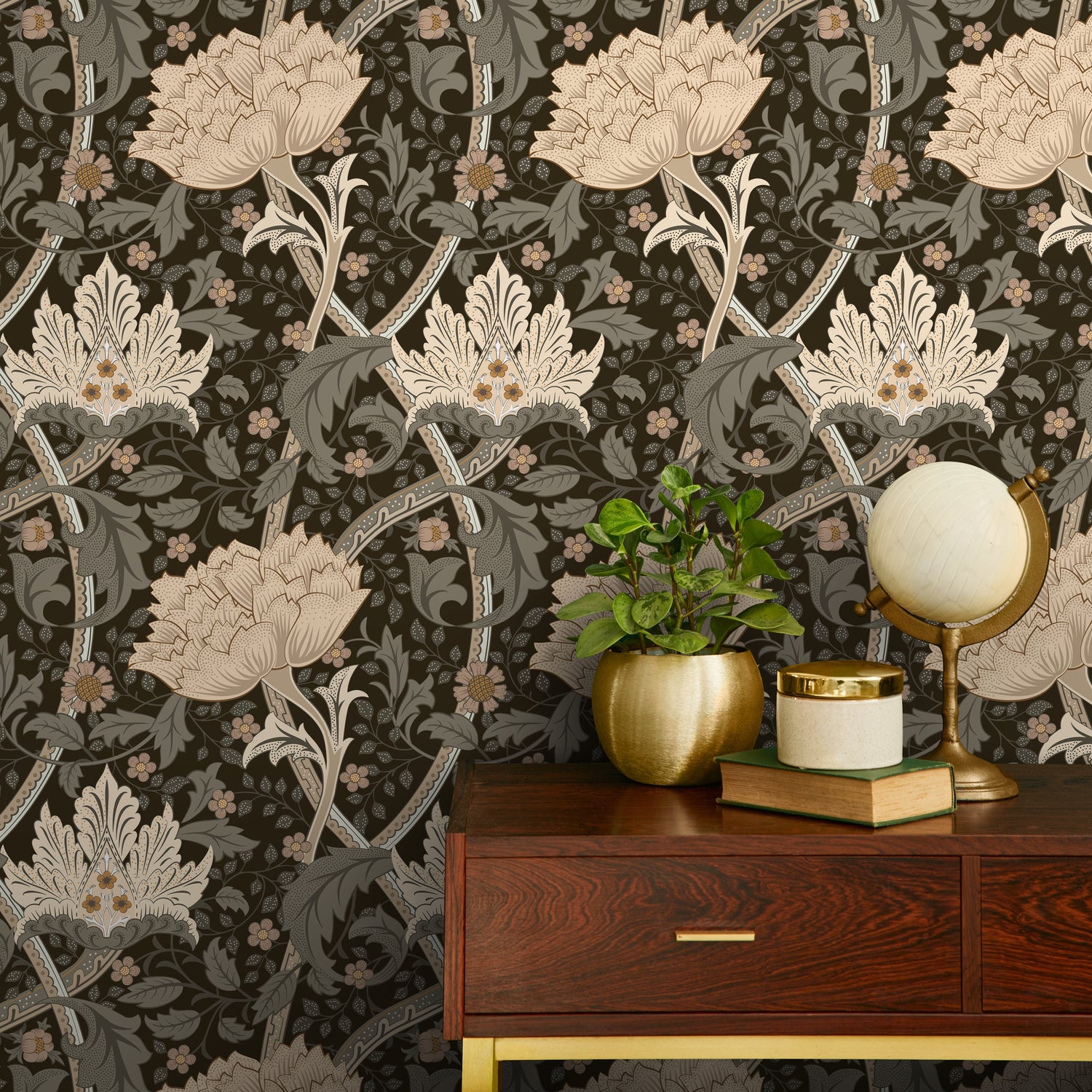 Taupe Floral William Morris Wallpaper / Peel and Stick Wallpaper Removable Wallpaper Home Decor Wall Art Wall Decor Room Decor - C991