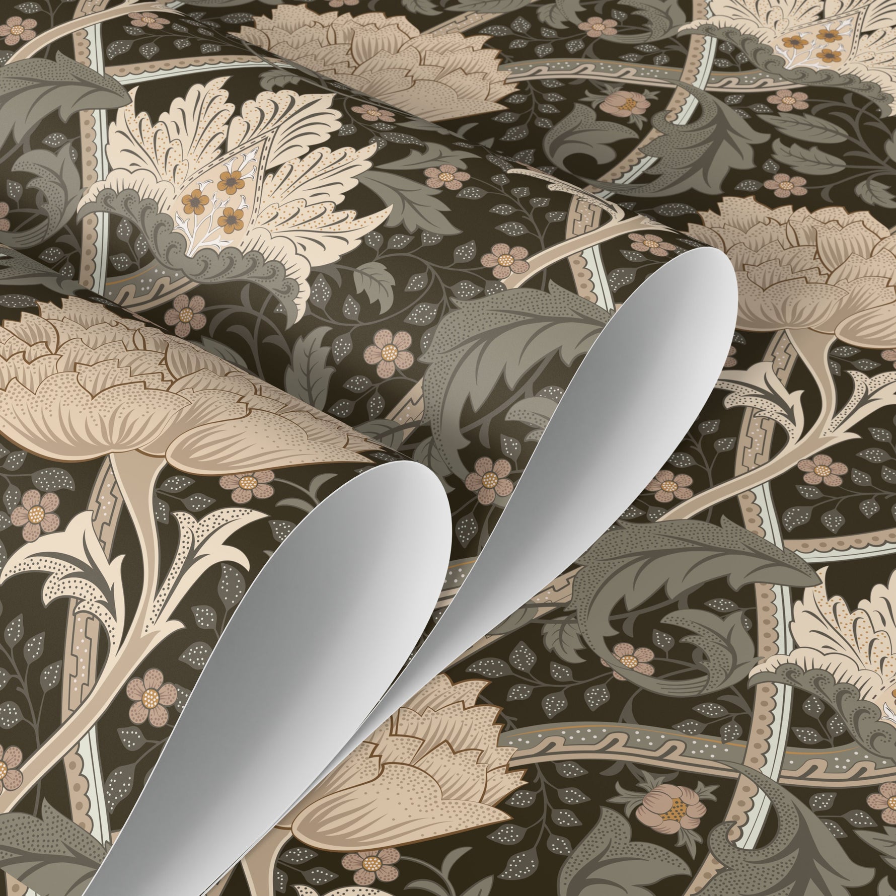 Taupe Floral William Morris Wallpaper / Peel and Stick Wallpaper Removable Wallpaper Home Decor Wall Art Wall Decor Room Decor - C991