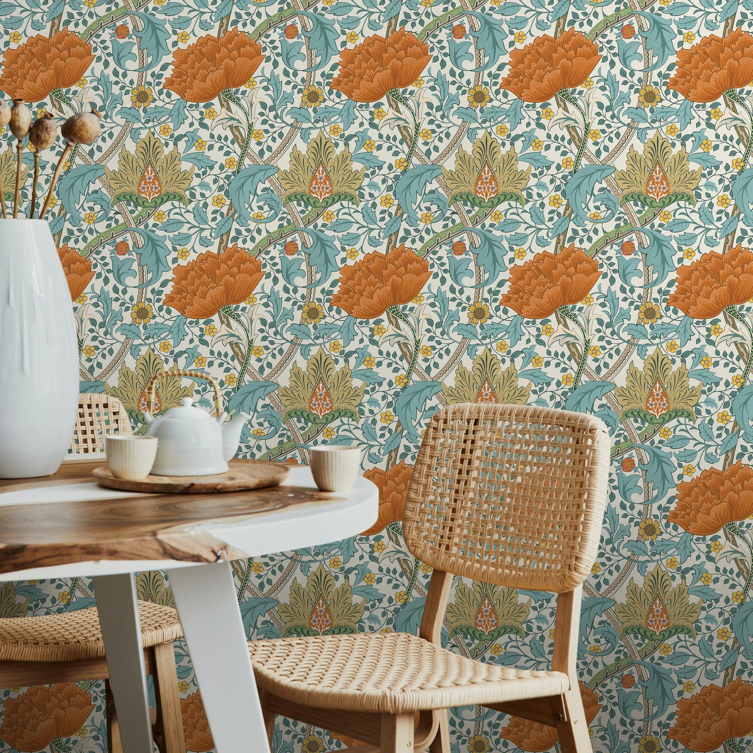 Floral William Morris Wallpaper / Peel and Stick Wallpaper Removable Wallpaper Home Decor Wall Art Wall Decor Room Decor - C993