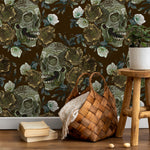 Gothic Garden Wallpaper Skulls and Roses Wallpaper Peel and Stick and Traditional Wallpaper - D908