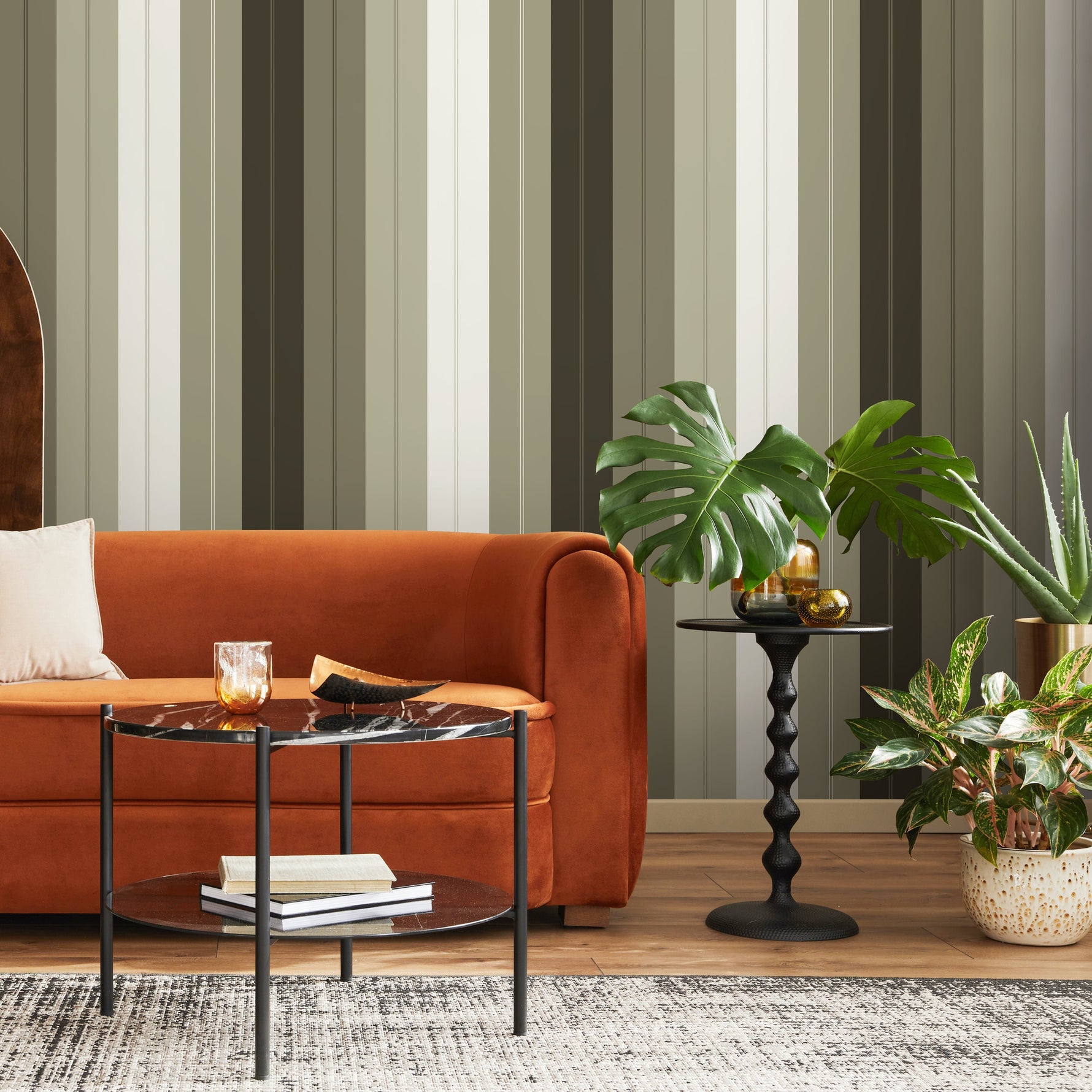 Green Modern Wallpaper Striped Wallpaper Peel and Stick and Traditional Wallpaper - D842