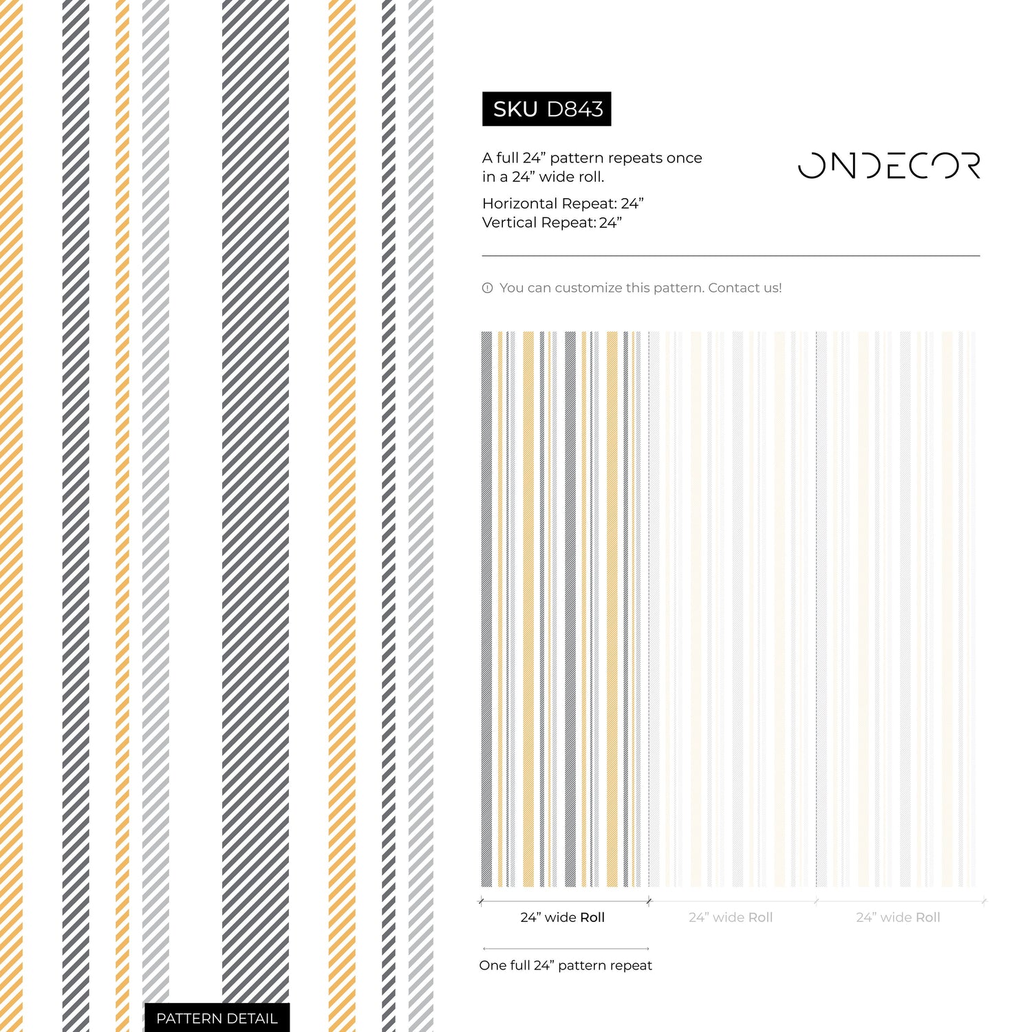 Yellow and Grey Wallpaper Striped Wallpaper Peel and Stick and Traditional Wallpaper - D843