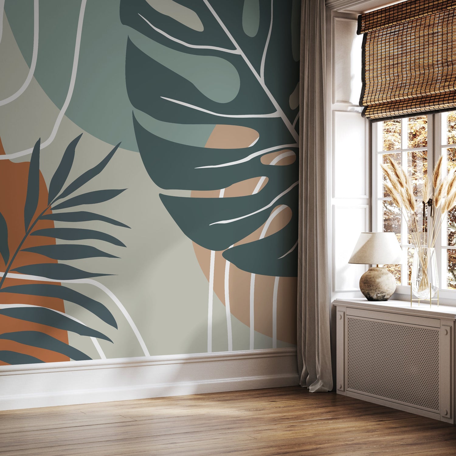 Tropical Abstract Mural Wallpaper Peel and Stick and Traditional Wallpaper - B961