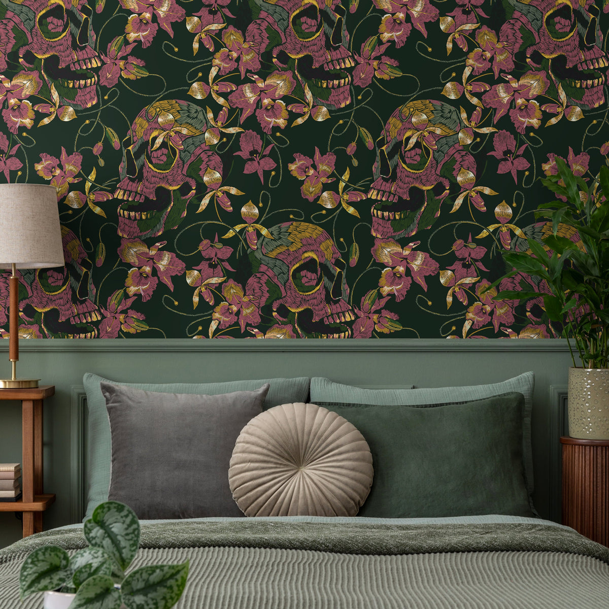 Gothic Wallpaper Dark Green Floral Wallpaper Peel and Stick and Traditional Wallpaper - D894