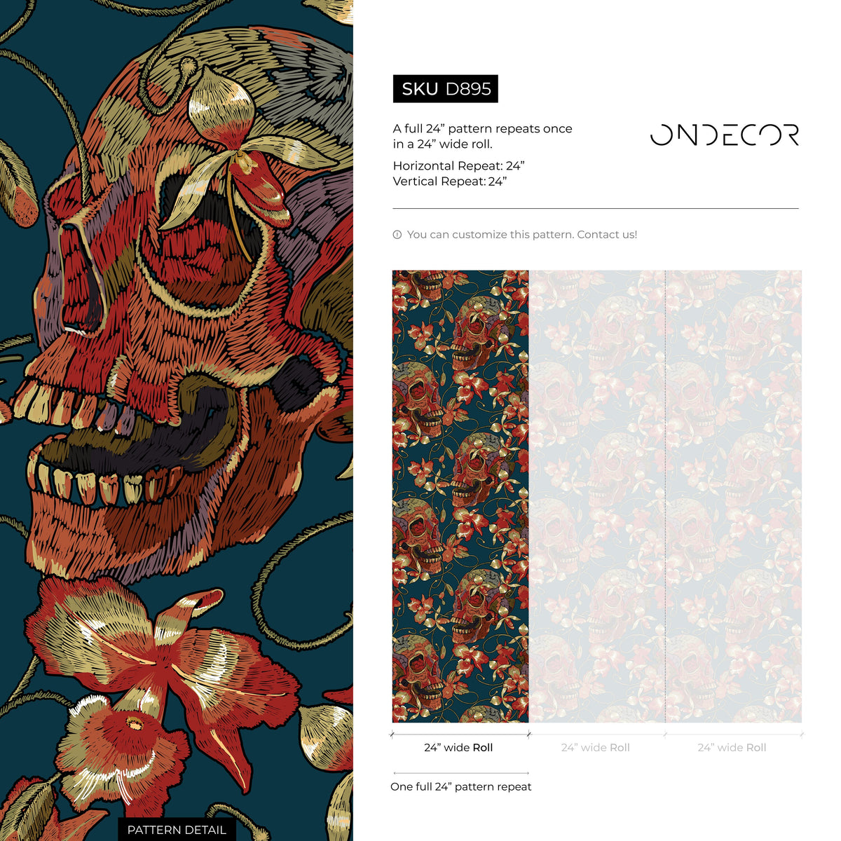 Gothic Skull Wallpaper Maximalist Wallpaper Peel and Stick and Traditional Wallpaper - D895