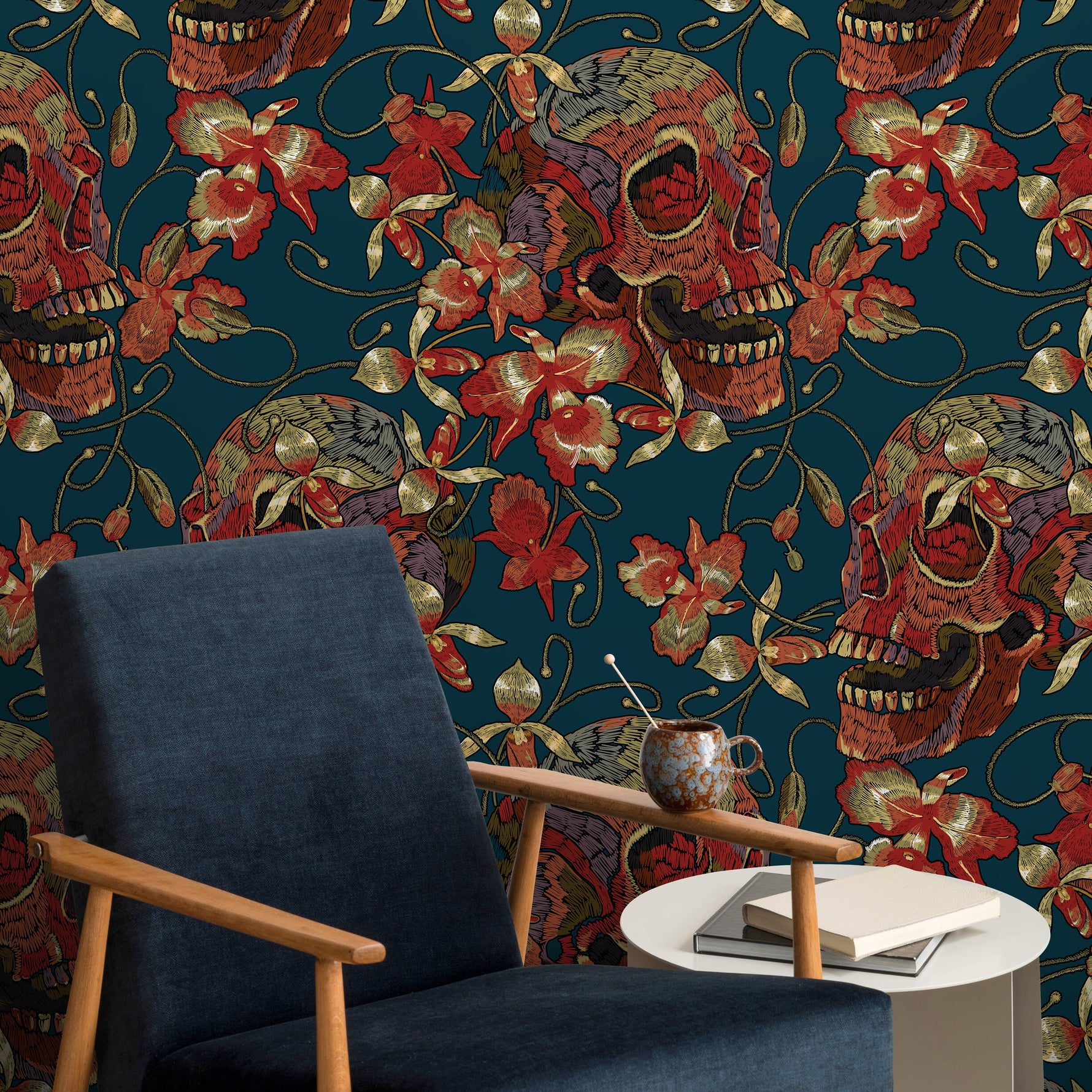 Gothic Skull Wallpaper Maximalist Wallpaper Peel and Stick and Traditional Wallpaper - D895