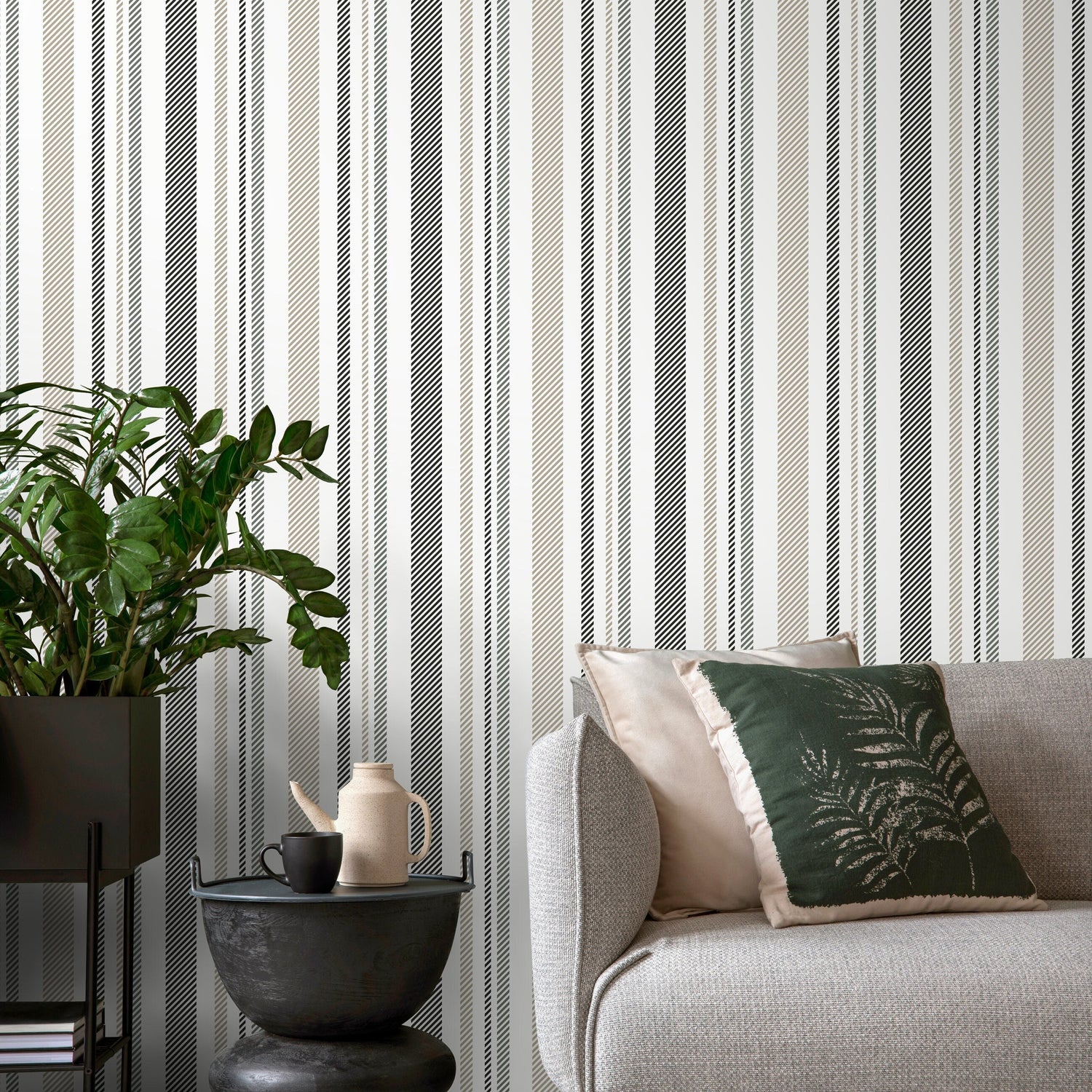 Grey Striped Wallpaper Modern Wallpaper Peel and Stick and Traditional Wallpaper - D844