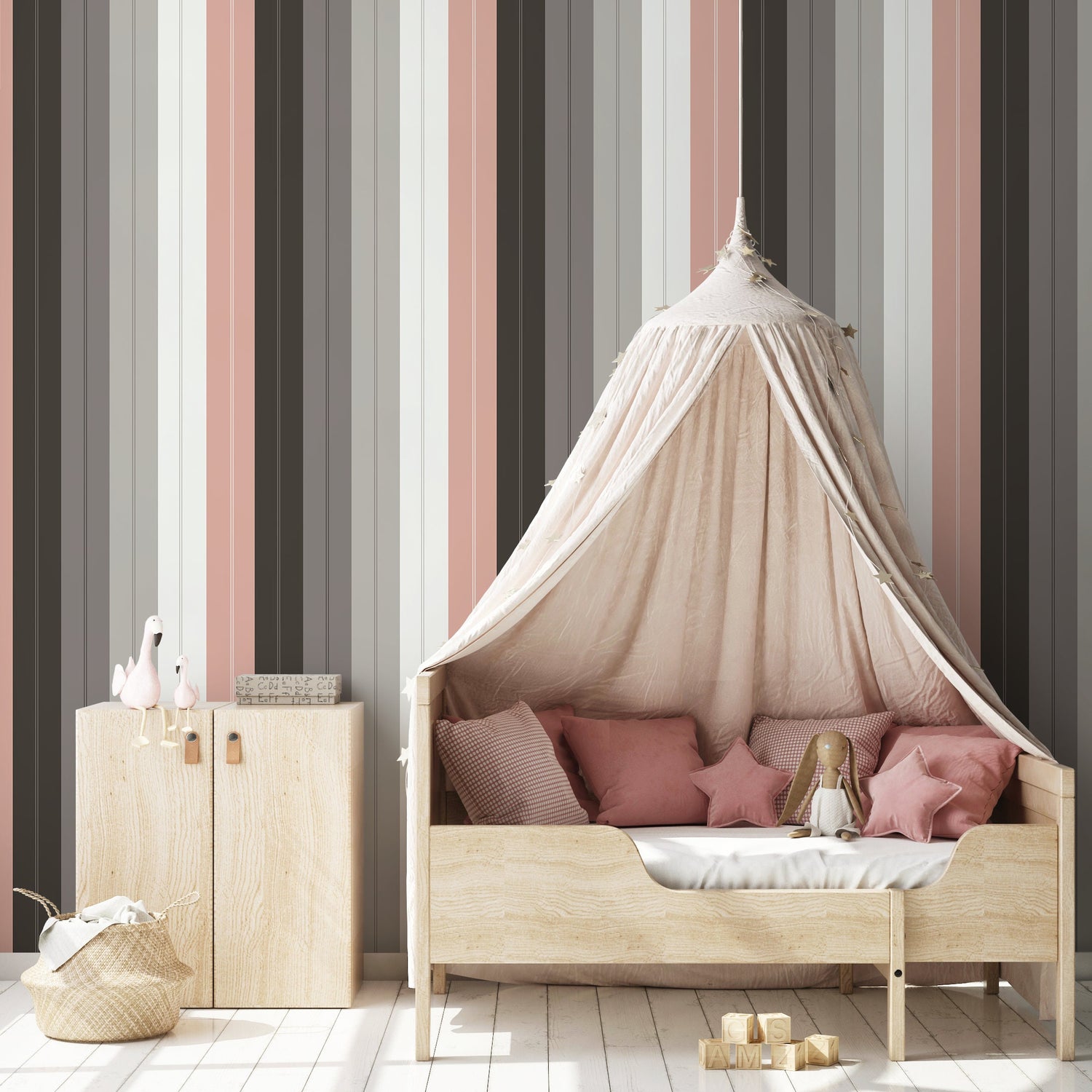 Grey and Pink Striped Wallpaper Modern Wallpaper Peel and Stick and Traditional Wallpaper - D857