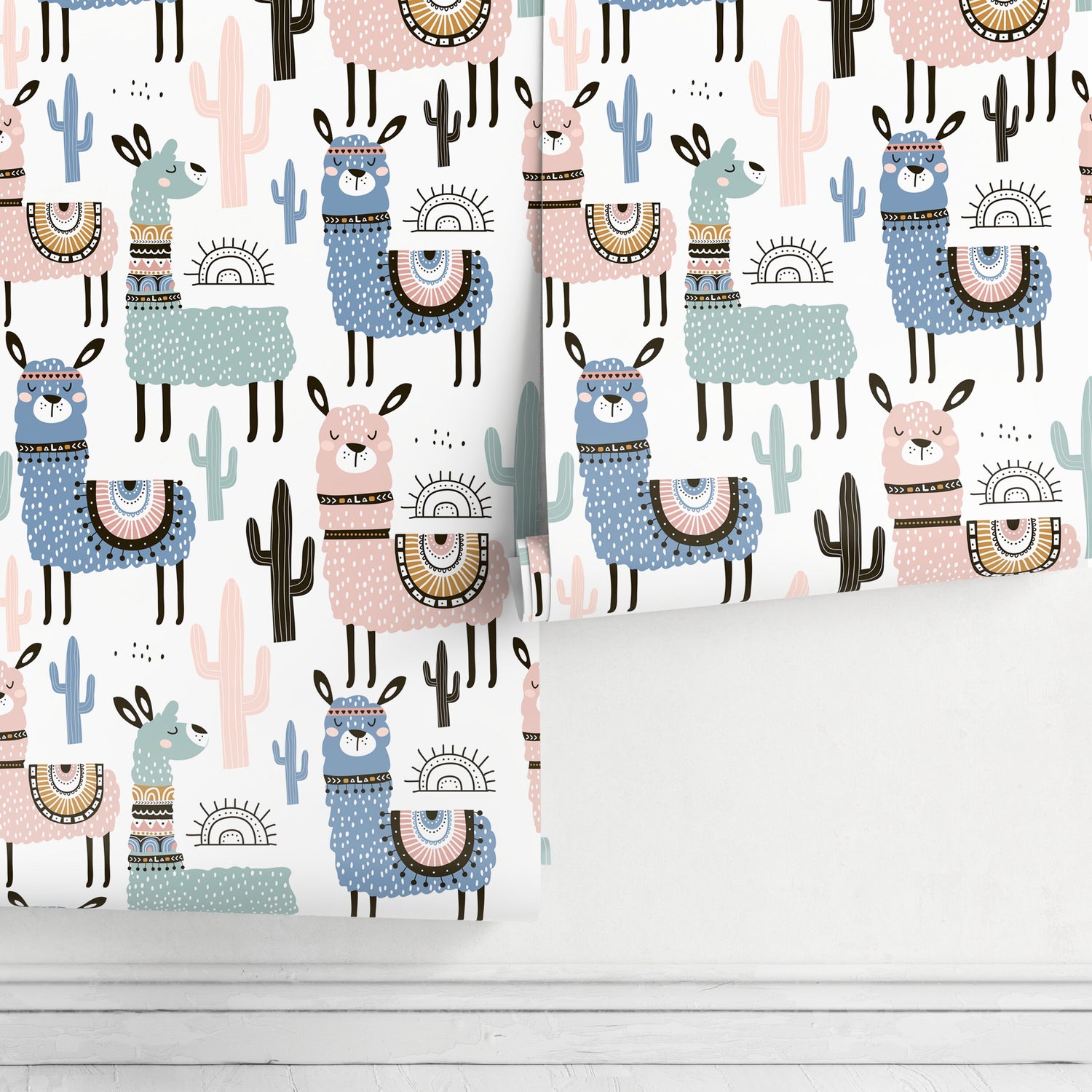 Removable Wallpaper, Scandinavian Wallpaper, Temporary Wallpaper, Peel and Stick Wallpaper, Colorful Alpaca - A740