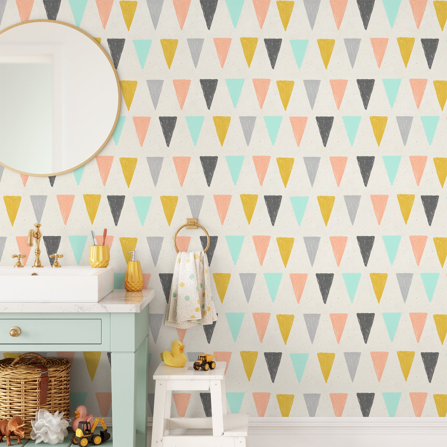 Removable Wallpaper Scandinavian Wallpaper Colorful Triangles Wallpaper Peel and Stick Wallpaper Wall Paper - B075