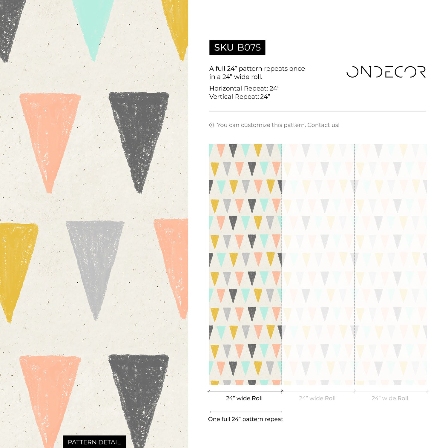 Removable Wallpaper Scandinavian Wallpaper Colorful Triangles Wallpaper Peel and Stick Wallpaper Wall Paper - B075