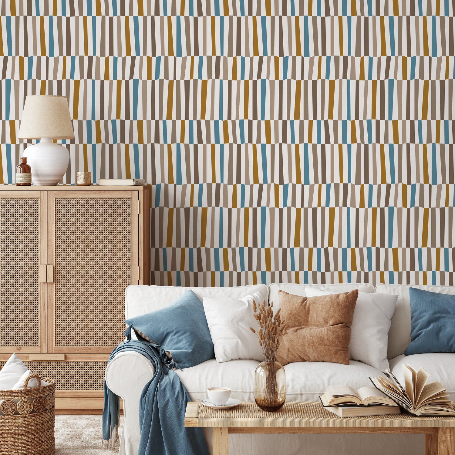 Geometric Mid Century Wallpaper Modern Wallpaper Peel and Stick and Traditional Wallpaper - D851