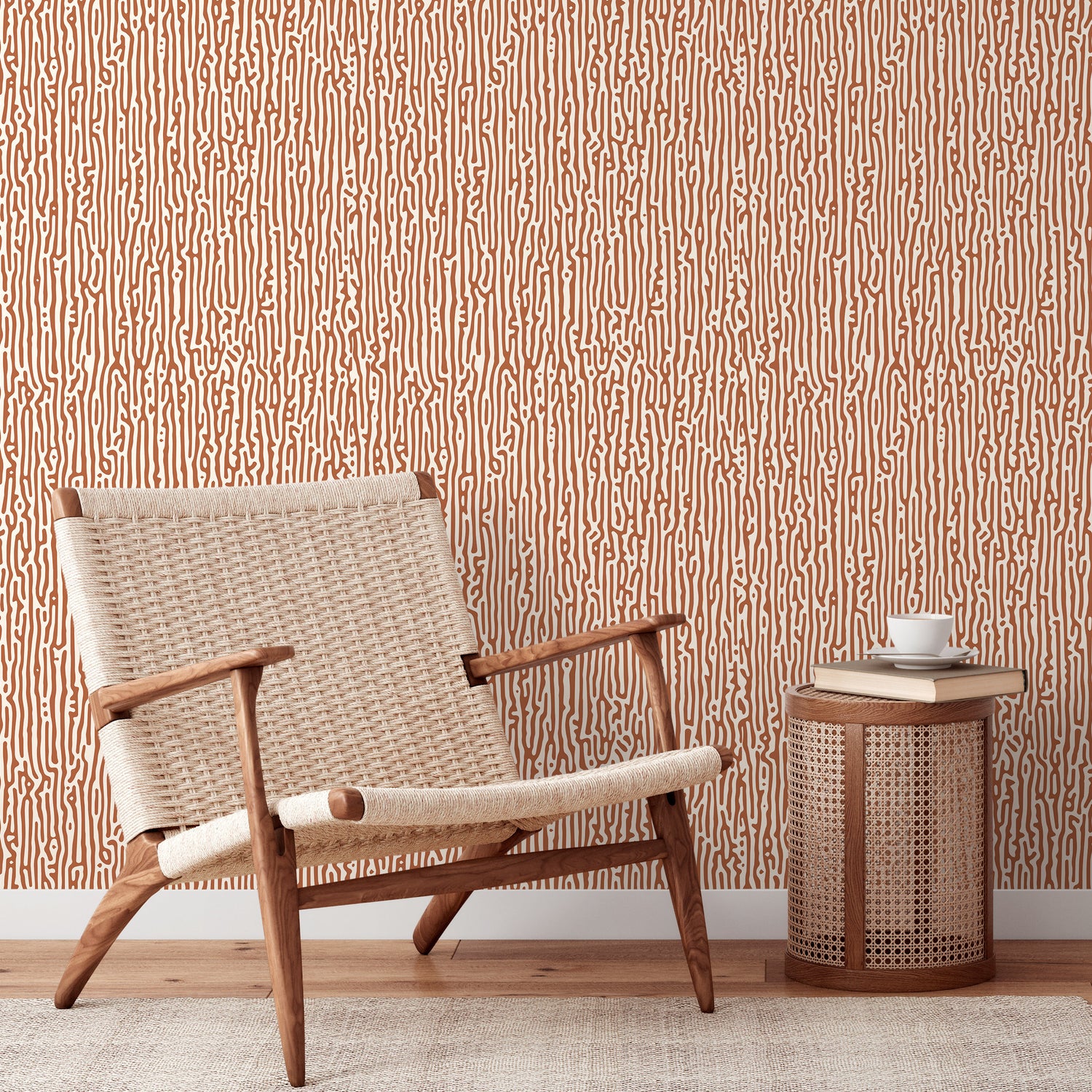 Terracotta Abstract Wallpaper Contemporary Art Wallpaper Peel and Stick and Traditional Wallpaper - D854