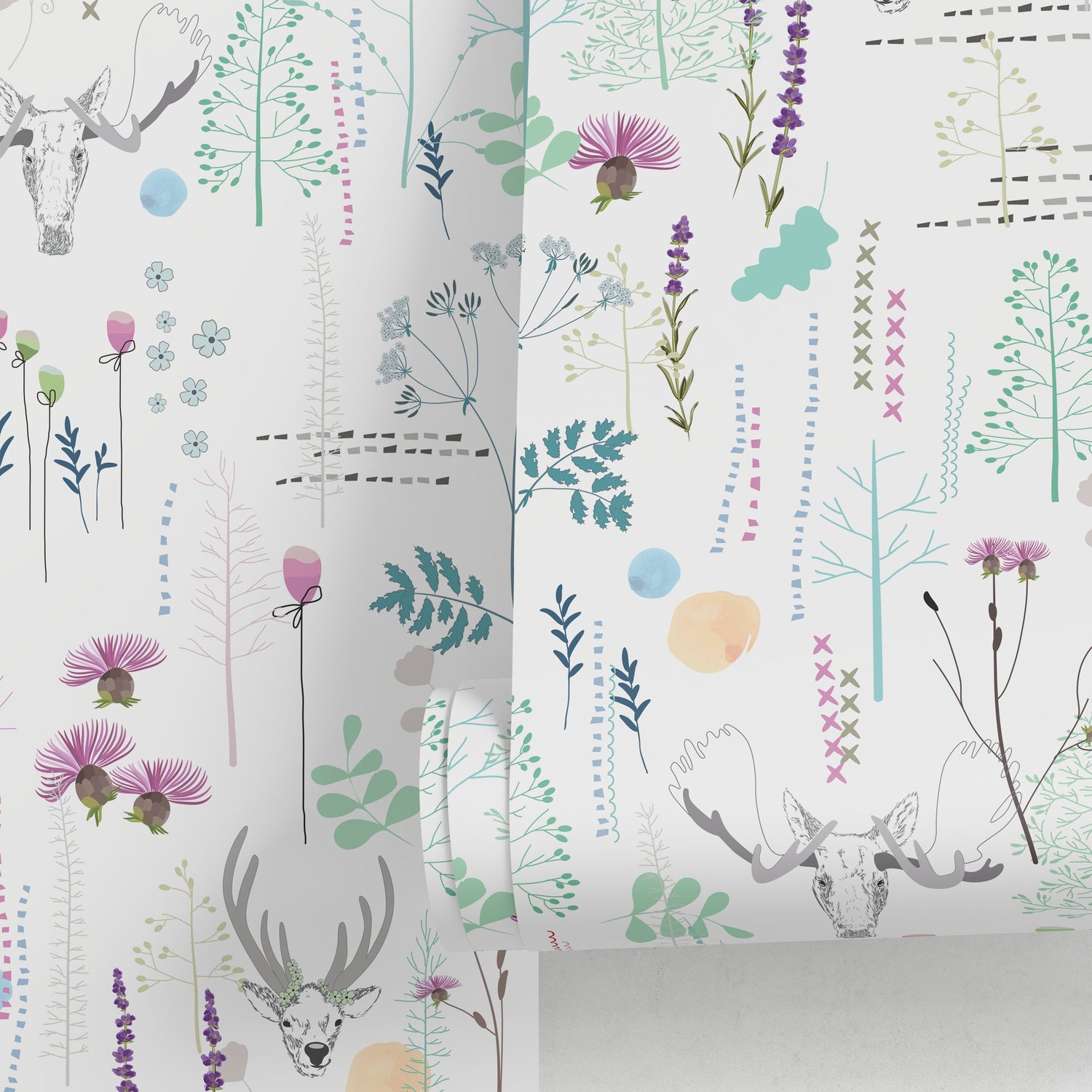 Wallpaper Peel and Stick Wallpaper Removable Wallpaper Home Decor Wall Art Wall Decor Room Decor / Deer Floral Wallpaper - A303