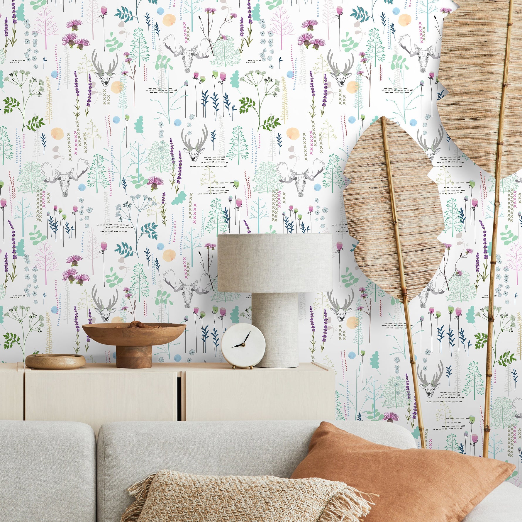 Wallpaper Peel and Stick Wallpaper Removable Wallpaper Home Decor Wall Art Wall Decor Room Decor / Deer Floral Wallpaper - A303