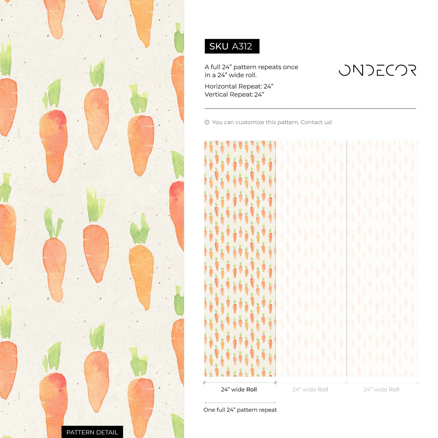 Wallpaper Peel and Stick Wallpaper Removable Wallpaper Home Decor Wall Decor Room Decor / Cute Carrot Wallpaper, Baby Wallpaper - A312