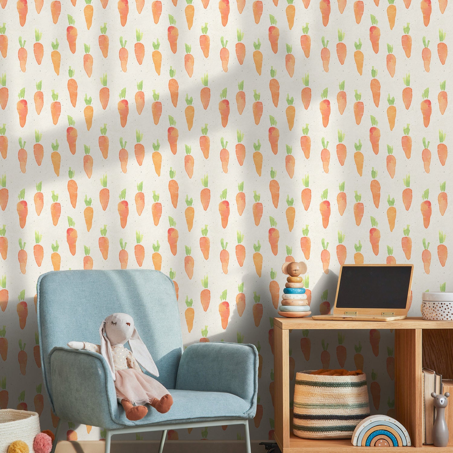 Wallpaper Peel and Stick Wallpaper Removable Wallpaper Home Decor Wall Decor Room Decor / Cute Carrot Wallpaper, Baby Wallpaper - A312