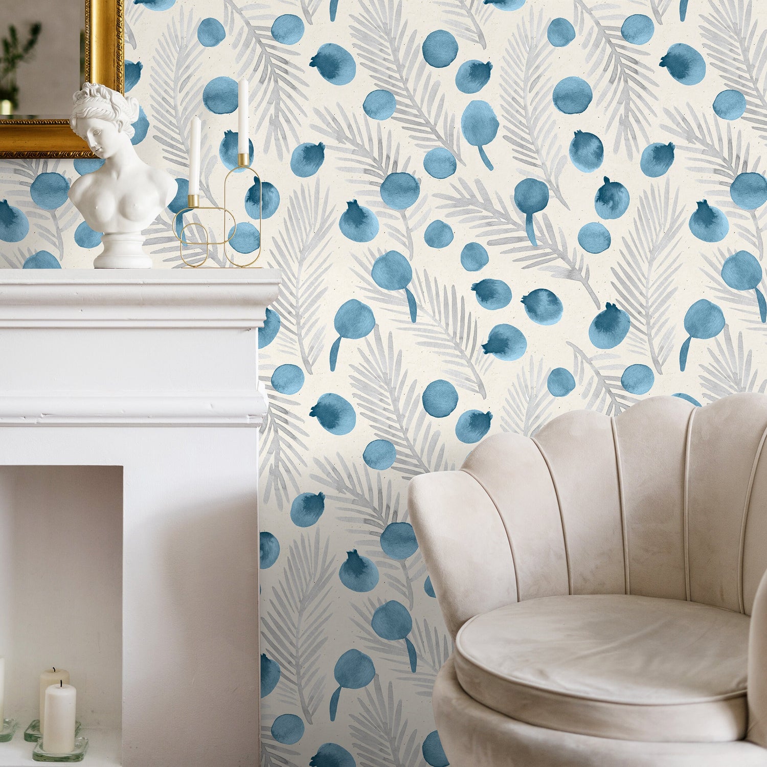 Wallpaper Peel and Stick Wallpaper Removable Wallpaper Home Decor Wall Art Wall Decor Room Decor / Blue Botanical Leaves Wallpaper - A320