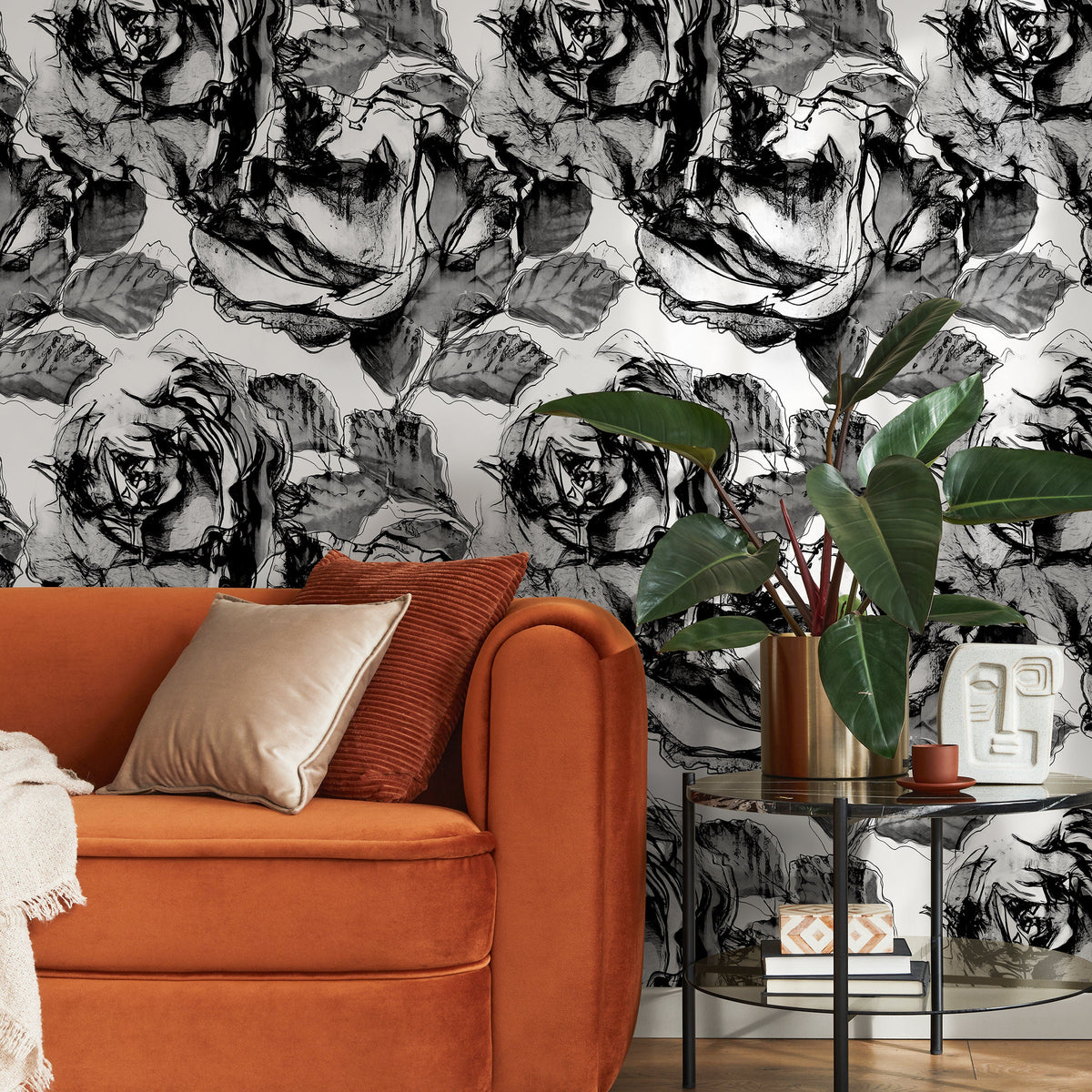 Wallpaper Peel and Stick Wallpaper Removable Wallpaper Home Decor Wall Art Wall Decor Room Decor / Black and White Floral Wallpaper - A403