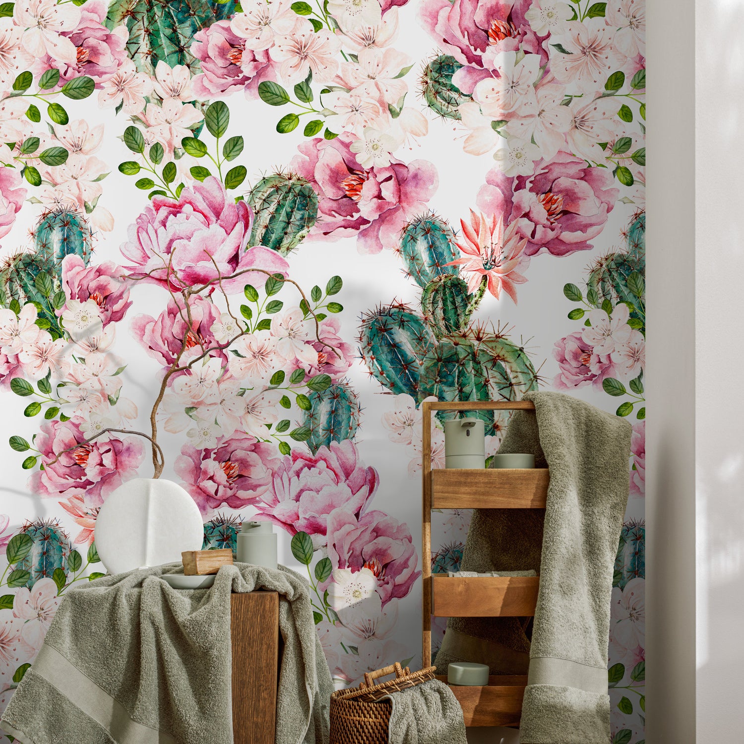 Wallpaper Peel and Stick Wallpaper Removable Wallpaper Home Decor Wall Art Wall Decor Room Decor / Floral Roses Cactus Wallpaper - B020