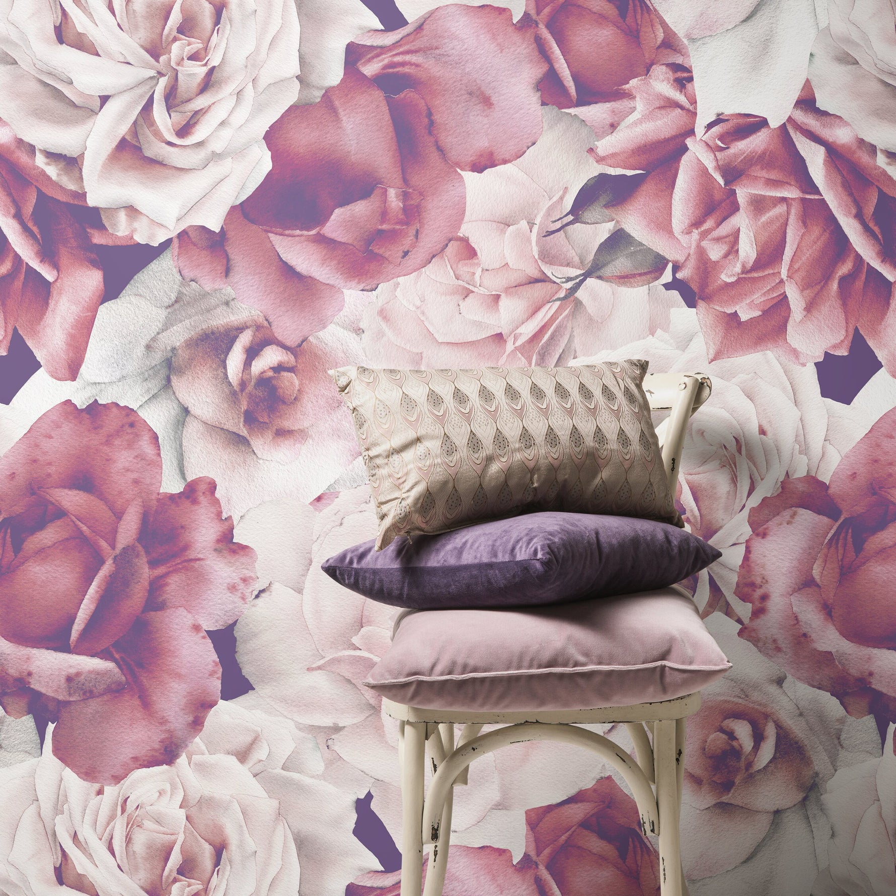 Vintage Roses, Removable Wallpaper, Watercolor Flowers, Temporary Wallpaper, Wall Paper Removable, Wallpaper - B038