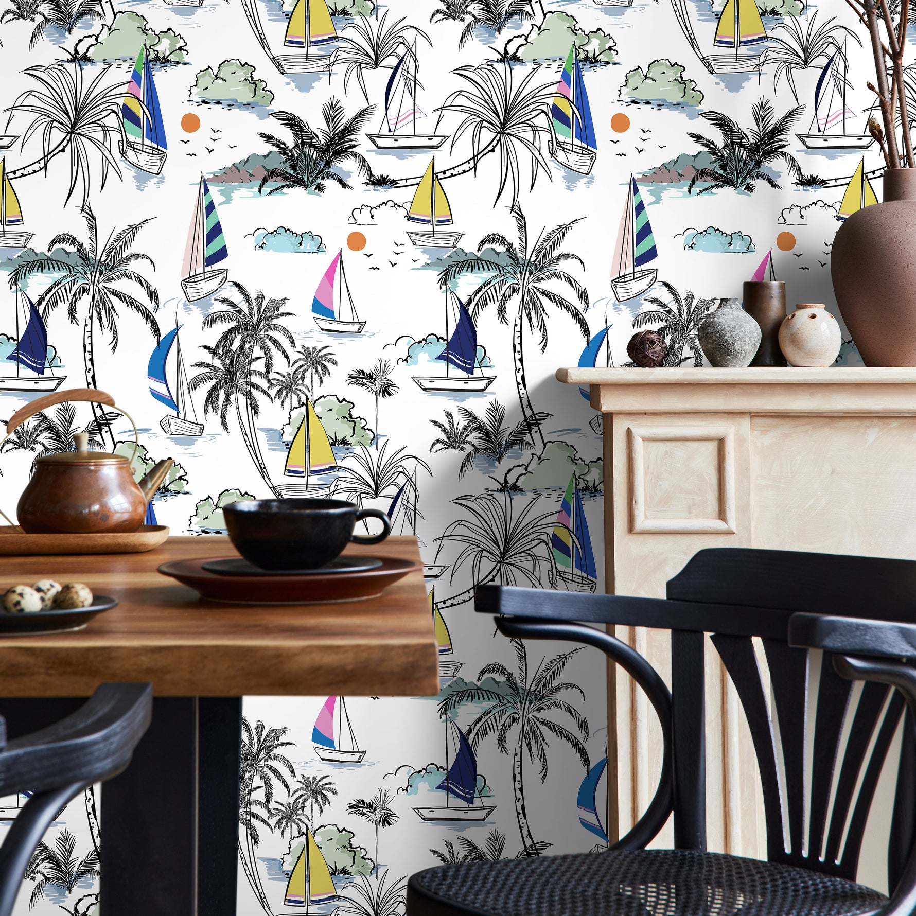 Wallpaper Peel and Stick Wallpaper Removable Wallpaper Home Decor Wall Art Wall Decor Room Decor / Tropical Sailing Boat Wallpaper - B540