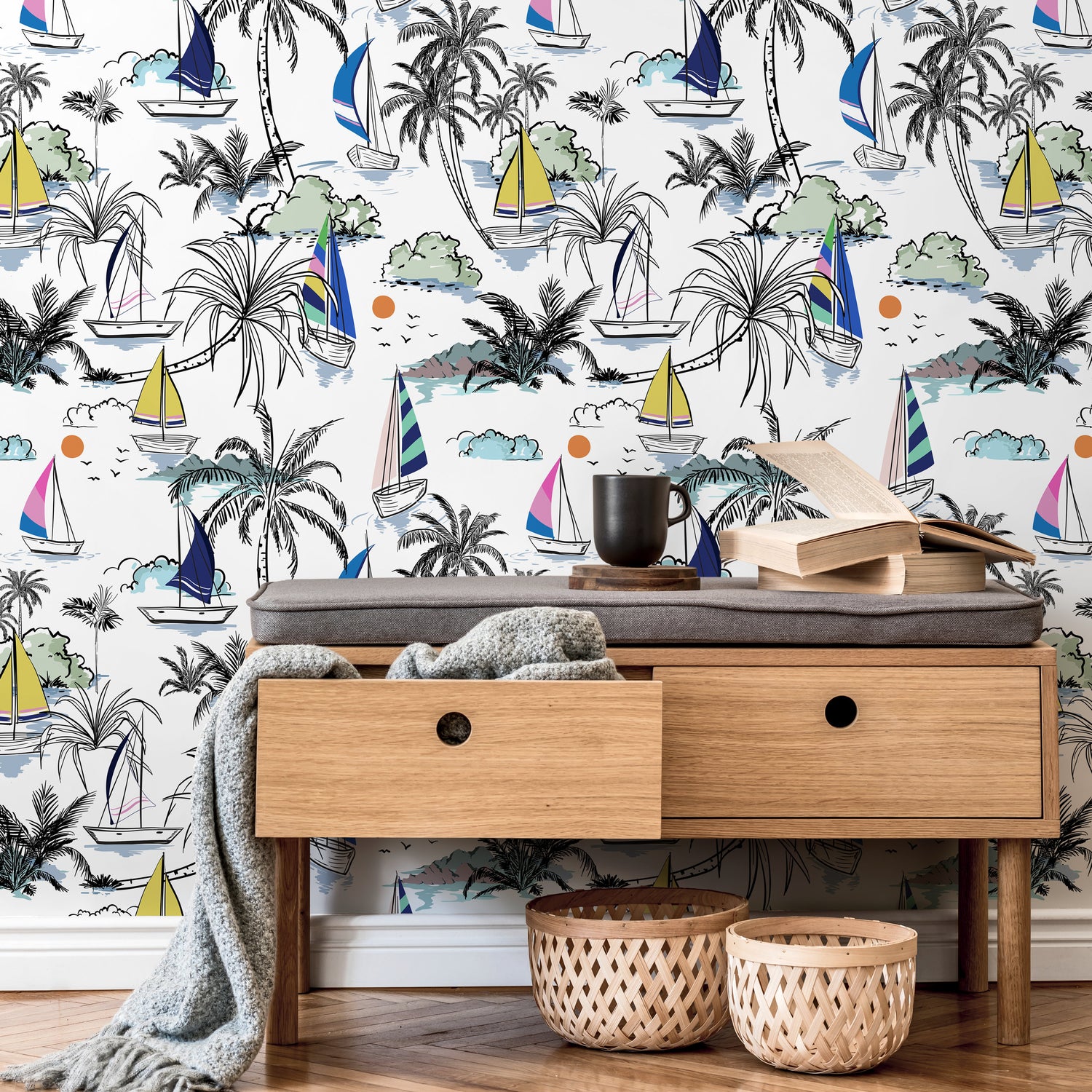 Wallpaper Peel and Stick Wallpaper Removable Wallpaper Home Decor Wall Art Wall Decor Room Decor / Tropical Sailing Boat Wallpaper - B540