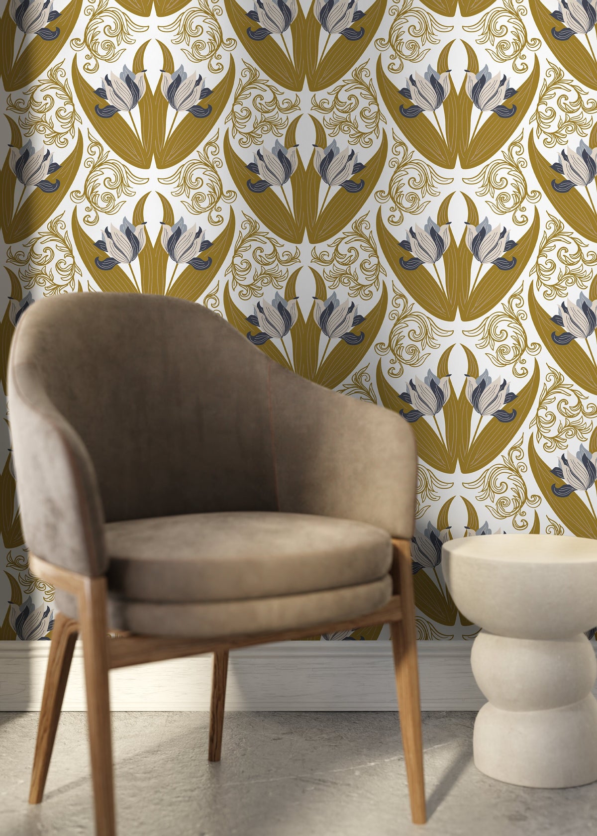 Elegant Floral Art Deco Wallpaper - C100