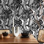 Wallpaper Peel and Stick Wallpaper Removable Wallpaper Home Decor Wall Art Wall Decor Room Decor / Black and White Monstera Wallpaper -B655