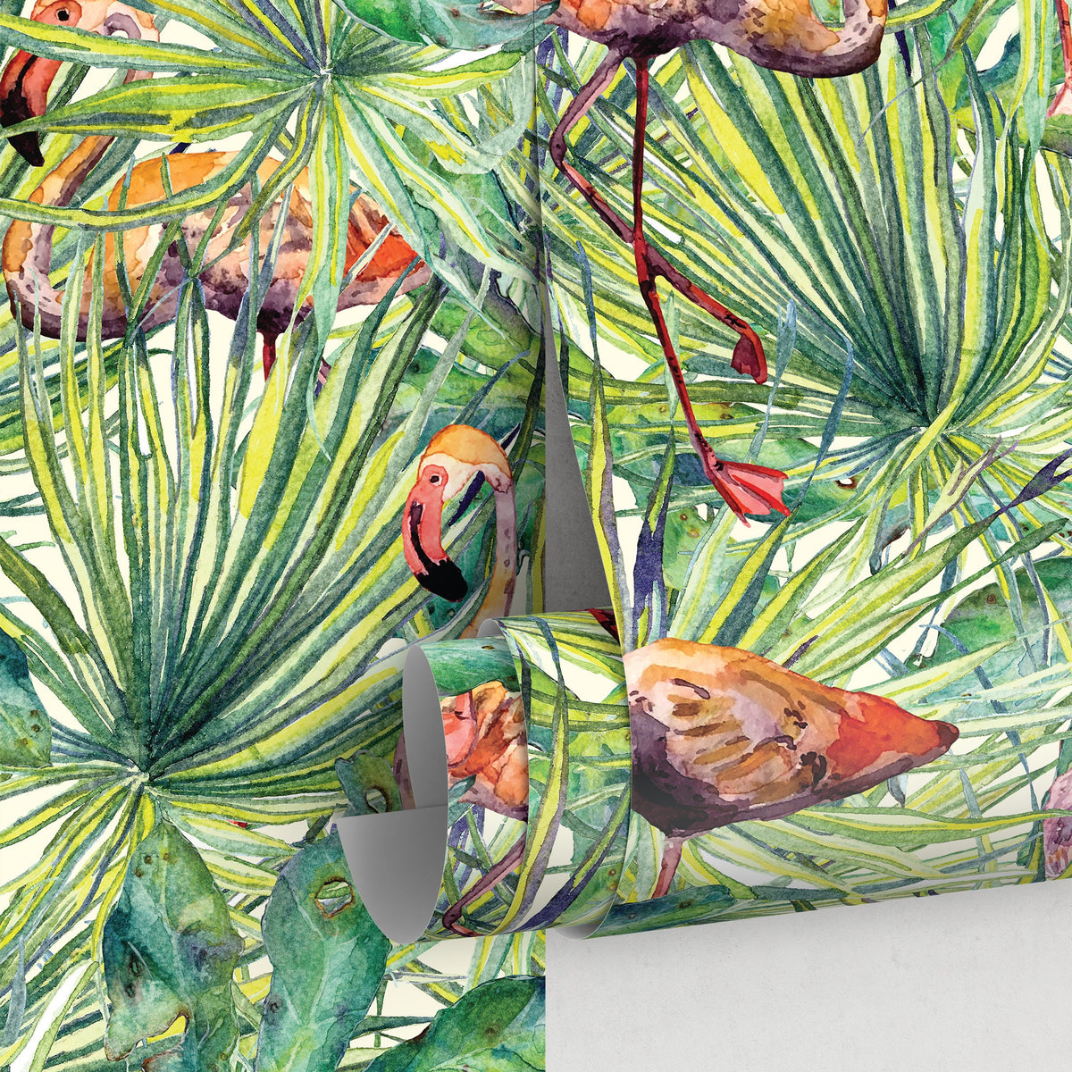 Wallpaper Peel and Stick Wallpaper Removable Wallpaper Home Decor Room Decor / Tropical Jungle Leaf Flamingo Wallpaper - A747