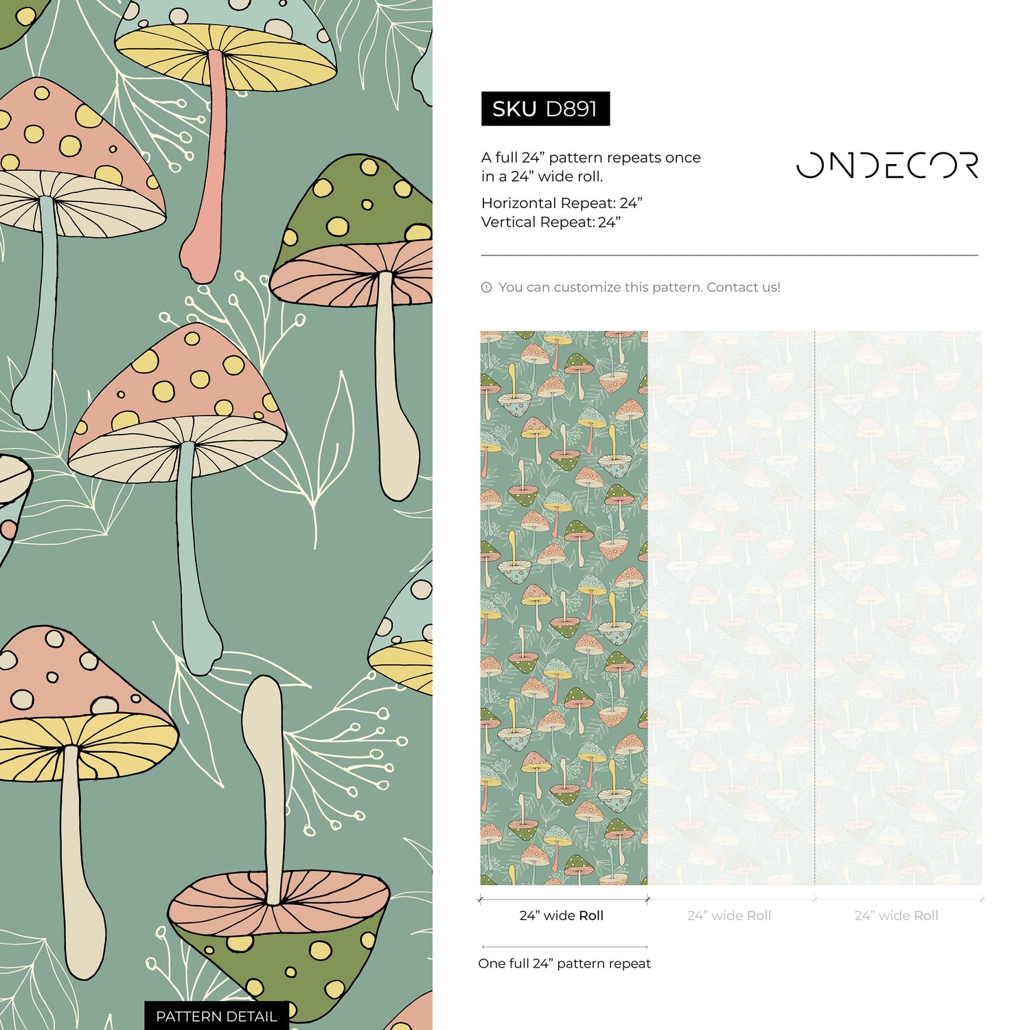 Retro Mushroom Wallpaper Groovy Wallpaper Peel and Stick and Traditional Wallpaper - D891