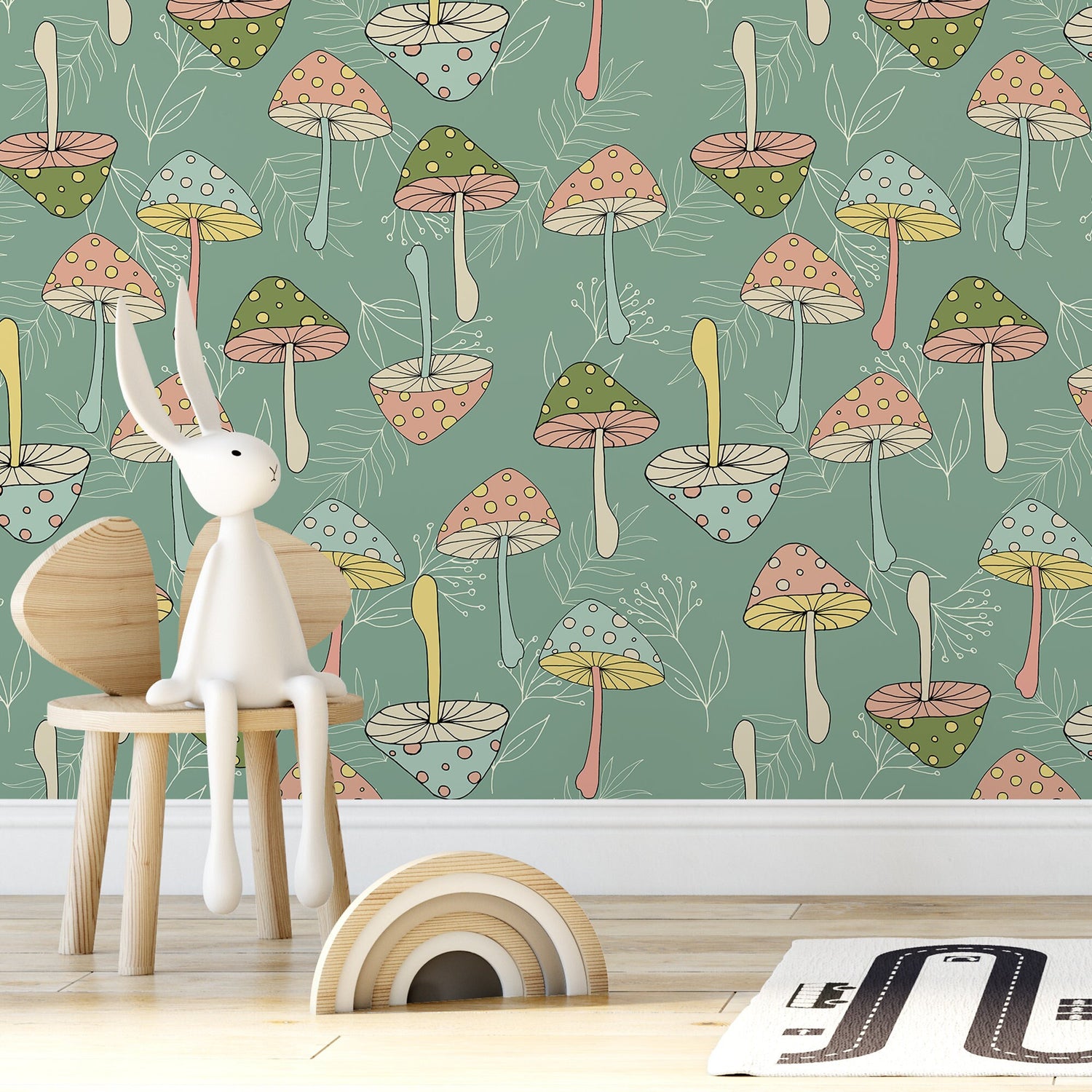 Retro Mushroom Wallpaper Groovy Wallpaper Peel and Stick and Traditional Wallpaper - D891