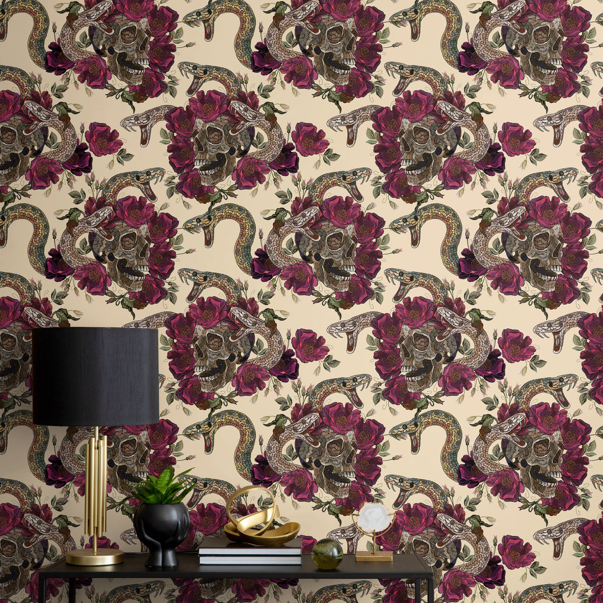 Snake and Skull Wallpaper Maximalist Wallpaper Peel and Stick and Traditional Wallpaper - D902